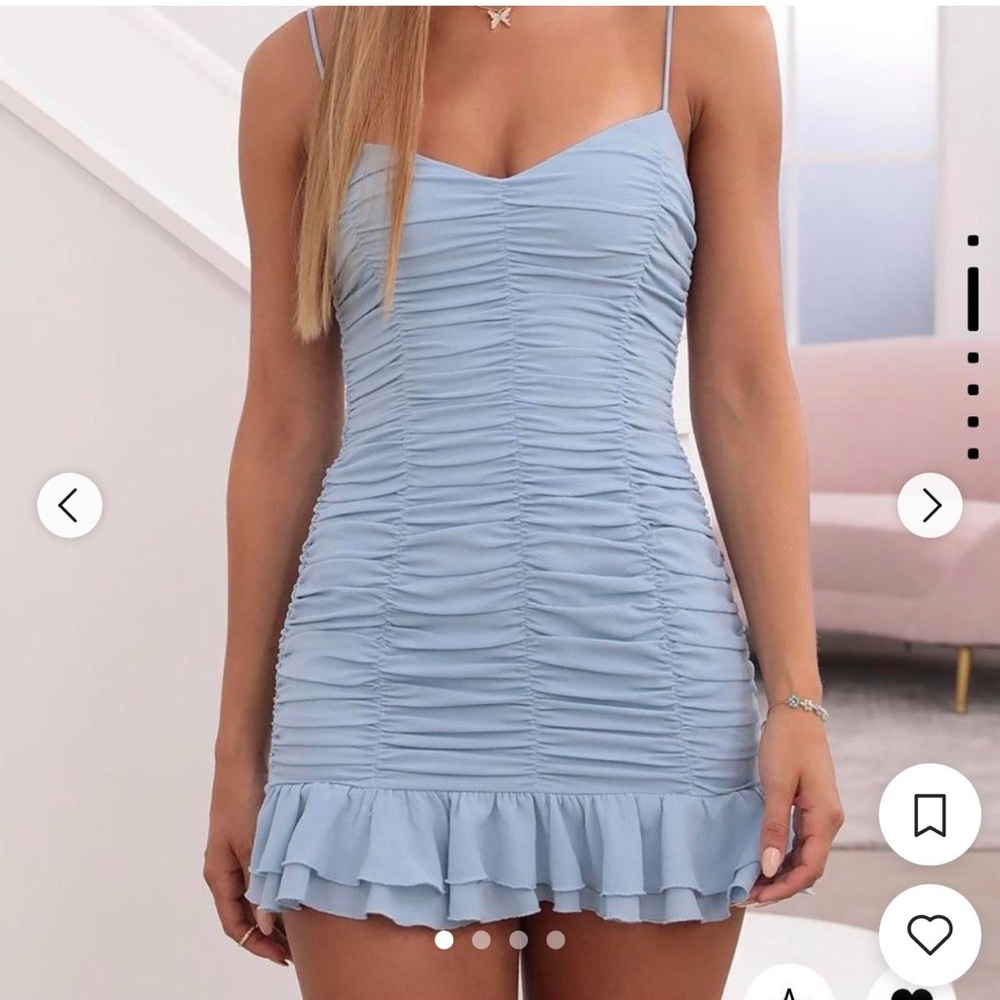 Lucy in the Sky Light Blue Ruched Mini Dress